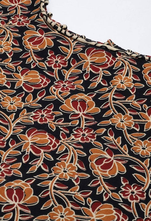 Black Pure Cambric Cotton Printed Unstitched Salwar Suit Material